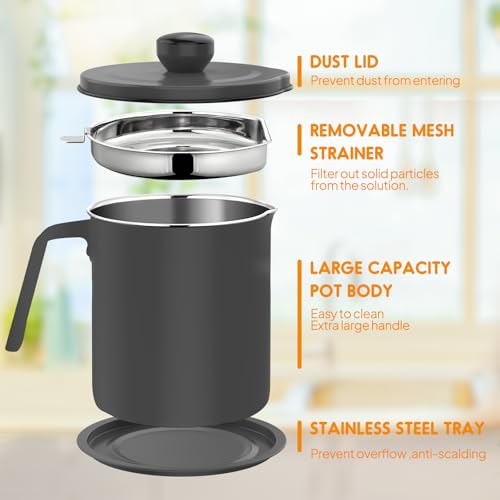 Chihee Grease Container Stainless Steel Bacon Grease Saver with Fine Mesh Strainer 2L / 67.6 fl oz Oil Container Grease Can with Dust-proof Lid Non-slip Tray for Kitchen Storing Frying Cooking Grease - Image 2