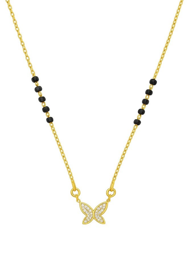sweeply Elegant Butterfly Design Mangalsutra with Round Stones | Stylish Daily, Wear Black Bead Necklace for Women & Girls, Best Birthday Gift, perfect for Anniversary gift, Mother's Day gift, Valentine Giftt, Gift for Diwali - Image 1
