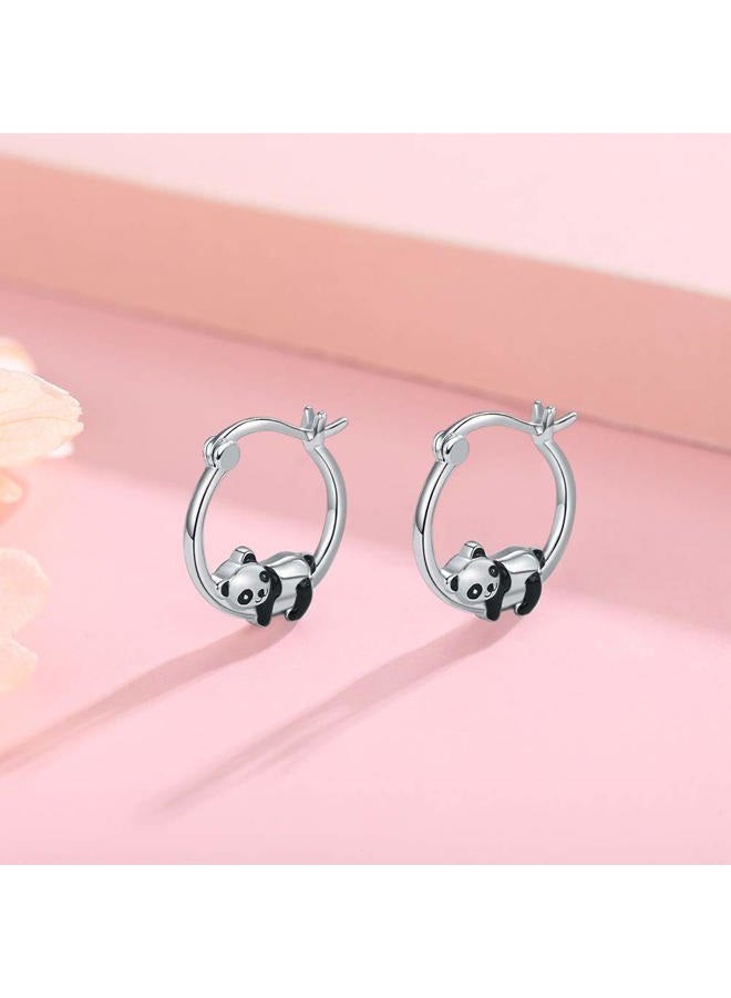 JUSTKIDSTOY Hypoallergenic Panda/Unicorn/Hummingbird/Dolphin Hoop Earrings for Women 925 Sterling Silver Animal Huggie Hoop Earrings Jewelry Gifts for Sensitive Ears, Cubic Zirconia, Cubic Zirconia - Image 2