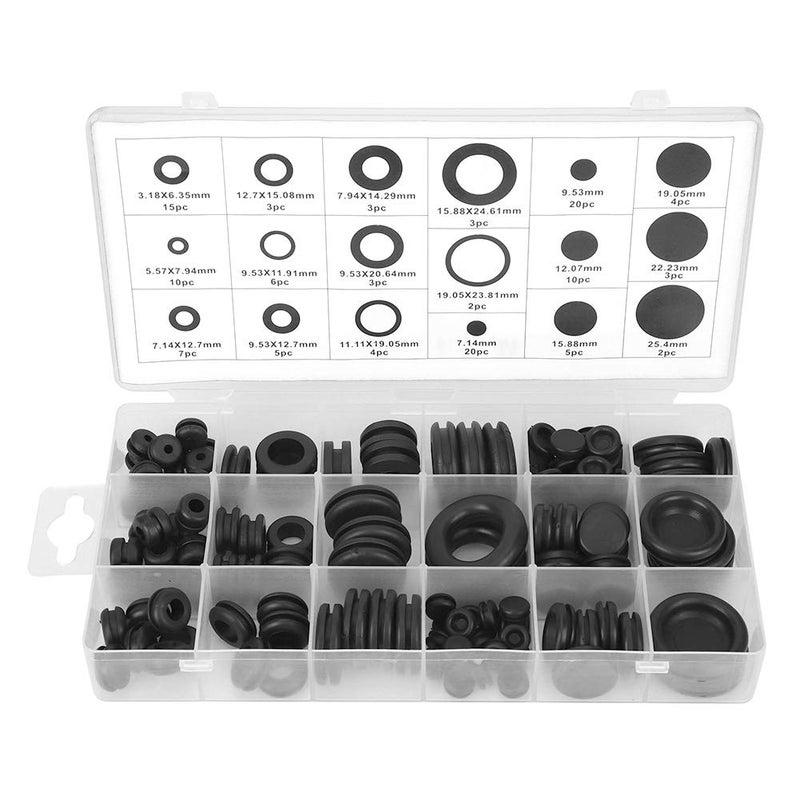 125Pcs Rubber Grommet Assortment Kit Electrical Wire Gasket Washer Seal Set - Image 1