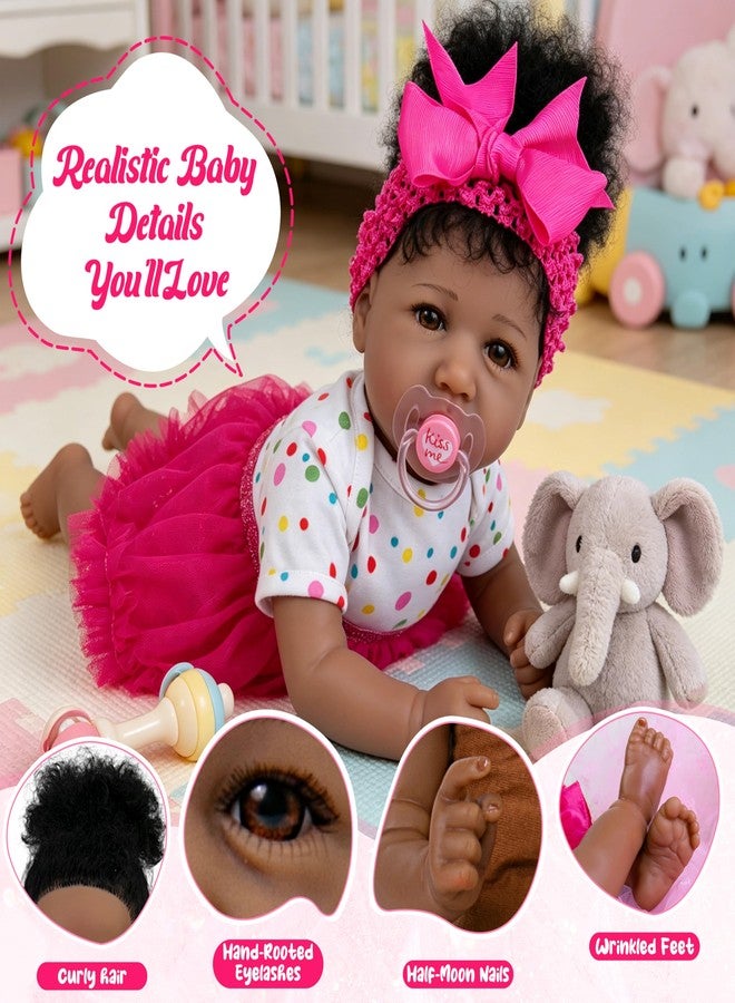 EKOKIZ Reborn Baby Dolls Girl-20- Inch Soft Skin Realistic Baby Doll Cloth Body African American Realistic Girl Doll Newborn Baby Girl That Look Real Fake Baby Dolls Best Toy for Kids Age 3+ - Image 5