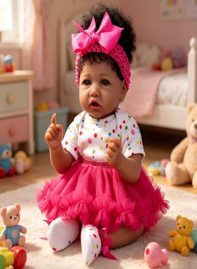 EKOKIZ Reborn Baby Dolls Girl-20- Inch Soft Skin Realistic Baby Doll Cloth Body African American Realistic Girl Doll Newborn Baby Girl That Look Real Fake Baby Dolls Best Toy for Kids Age 3+ - Image 2
