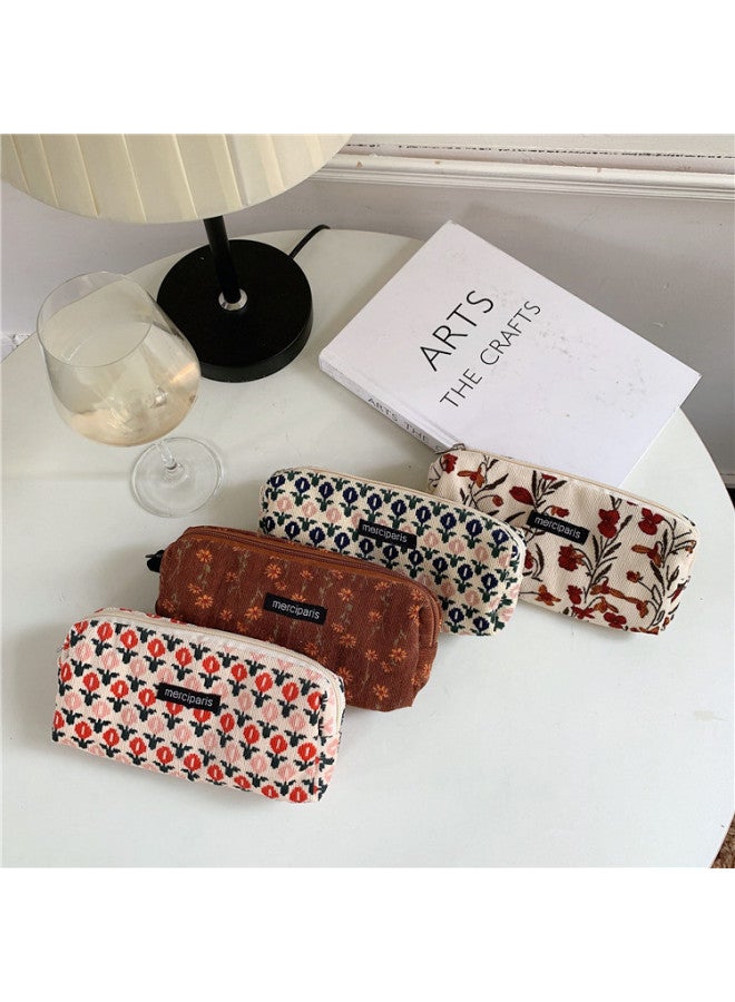 11271 Korean-style Corduroy Vintage Artistic Pencil Case Ins Japanese Student Canvas Cosmetic Bag Storage And Finishing Bag-Color:Red Mig - Image 2