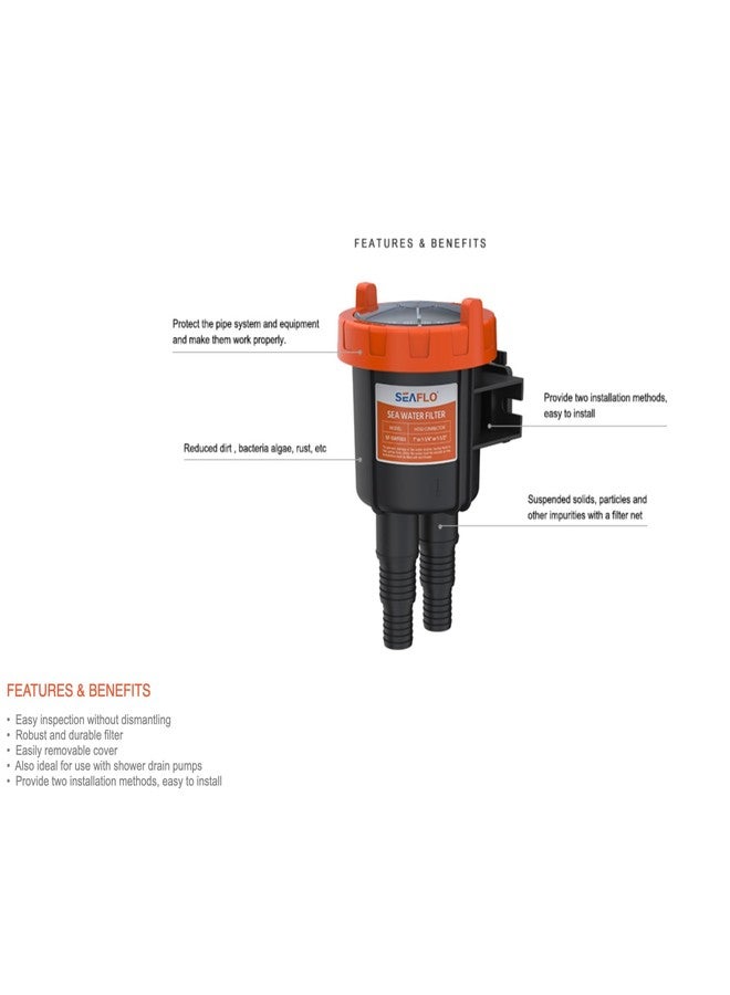 سيفلو فلتر/مصفاة مياه البحر الخام من SEAFLO لأحجام الخراطيم 1/2 بوصة أو 5/8 بوصة أو 3/4 بوصة - Image 3