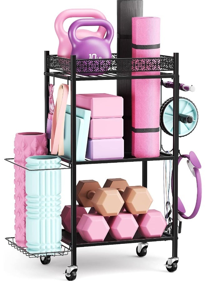 VOPEAK Yoga Mat Storage Rack, Home Gym Storage Rack Yoga Mat Holder, Workout Storage for Yoga Mat, Foam Roller, Gym Organizer Gym Equipment Storage for Home Exercise and Fitness Gear (Metal) - Image 1