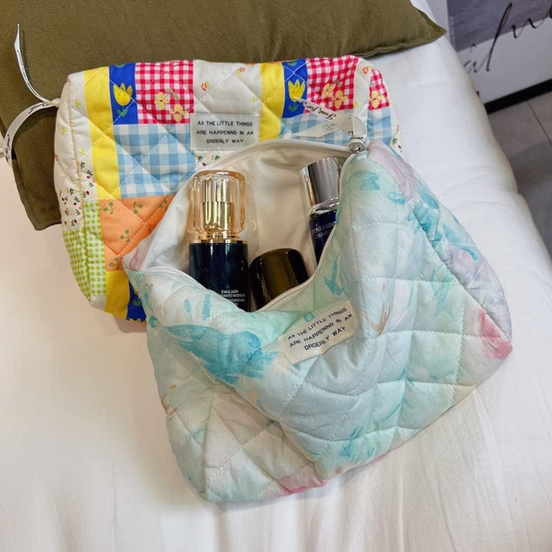 Juoxeepy Cotton Makeup Bag Large Travel Cosmetic Bag Quilted Cosmetic Pouch Coquette Aesthetic Floral Toiletry Bag - Image 5