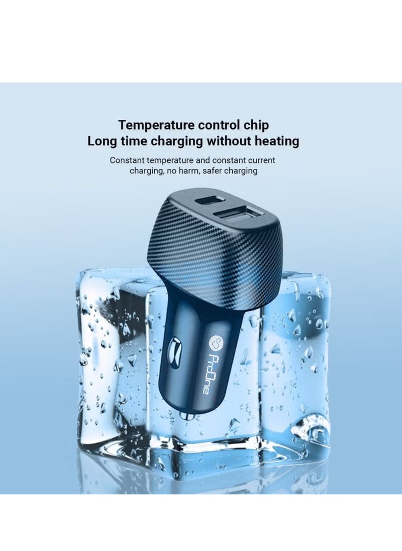 ProOne - ProOne Mini 24W Dual USB Car Charger – Alloy Car Adapter with Blue LED, 5V-2.4A Output, Ultra-Compact Design, Compatible with iPhone 12/12 Pro/11/11 Pro/XR/Xs/Max/X, iPad Pro/Air 2/Mini, Galaxy - Image 1