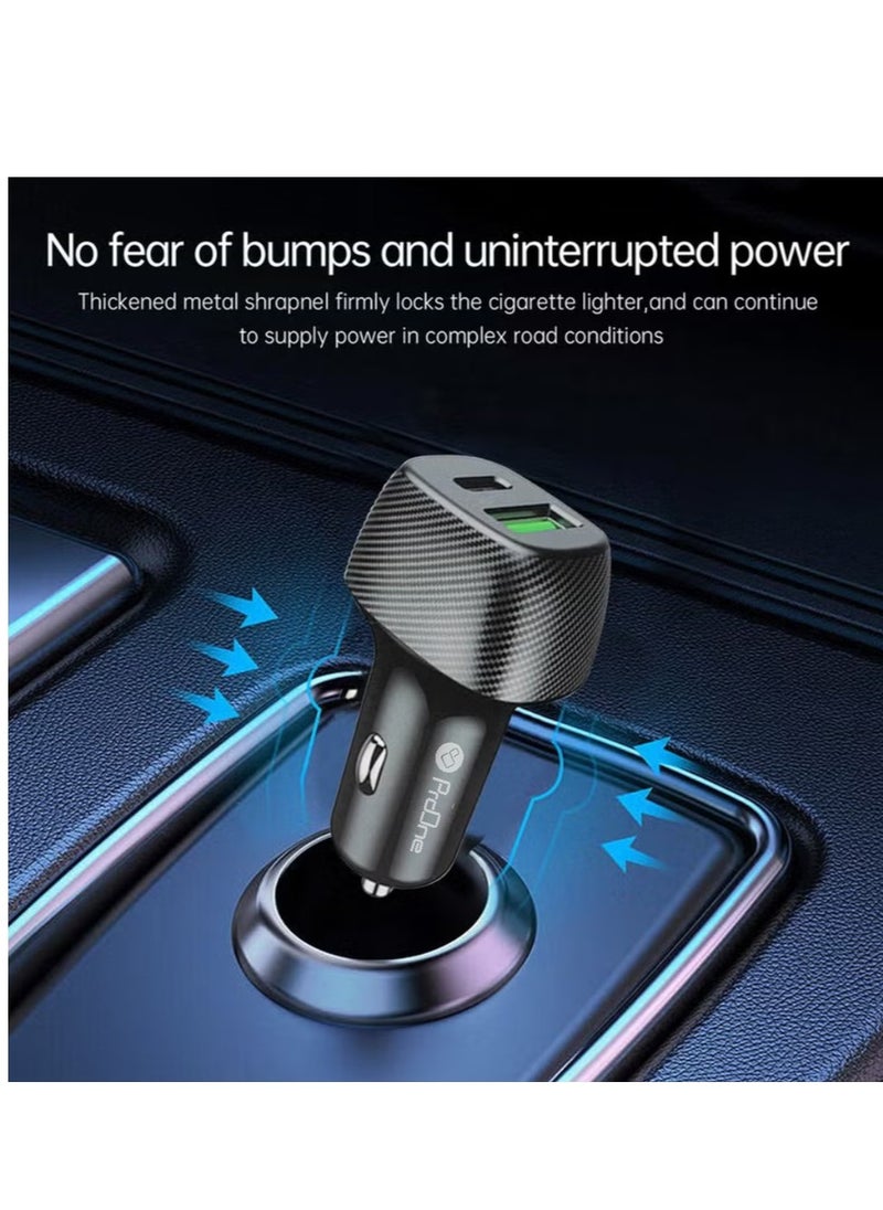 ProOne - ProOne Mini 24W Dual USB Car Charger – Alloy Car Adapter with Blue LED, 5V-2.4A Output, Ultra-Compact Design, Compatible with iPhone 12/12 Pro/11/11 Pro/XR/Xs/Max/X, iPad Pro/Air 2/Mini, Galaxy - Image 1