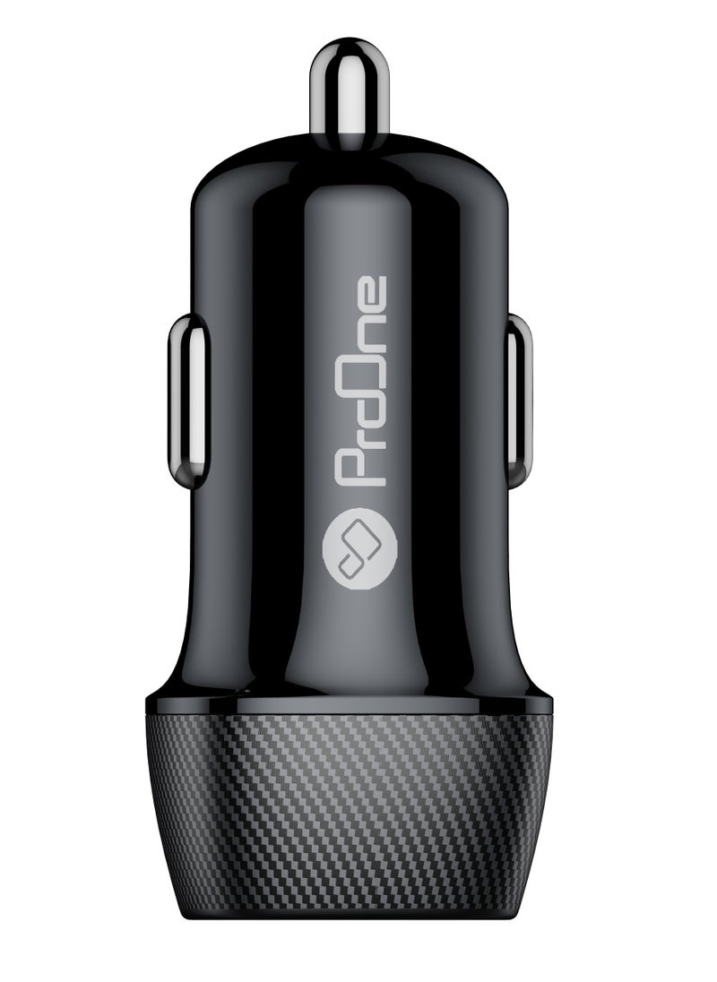 ProOne - ProOne Mini 24W Dual USB Car Charger – Alloy Car Adapter with Blue LED, 5V-2.4A Output, Ultra-Compact Design, Compatible with iPhone 12/12 Pro/11/11 Pro/XR/Xs/Max/X, iPad Pro/Air 2/Mini, Galaxy - Image 1