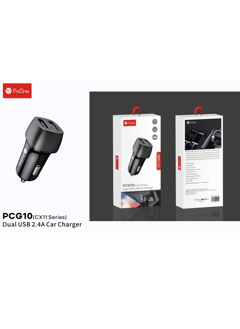 ProOne - ProOne Mini 24W Dual USB Car Charger – Alloy Car Adapter with Blue LED, 5V-2.4A Output, Ultra-Compact Design, Compatible with iPhone 12/12 Pro/11/11 Pro/XR/Xs/Max/X, iPad Pro/Air 2/Mini, Galaxy - Image 1