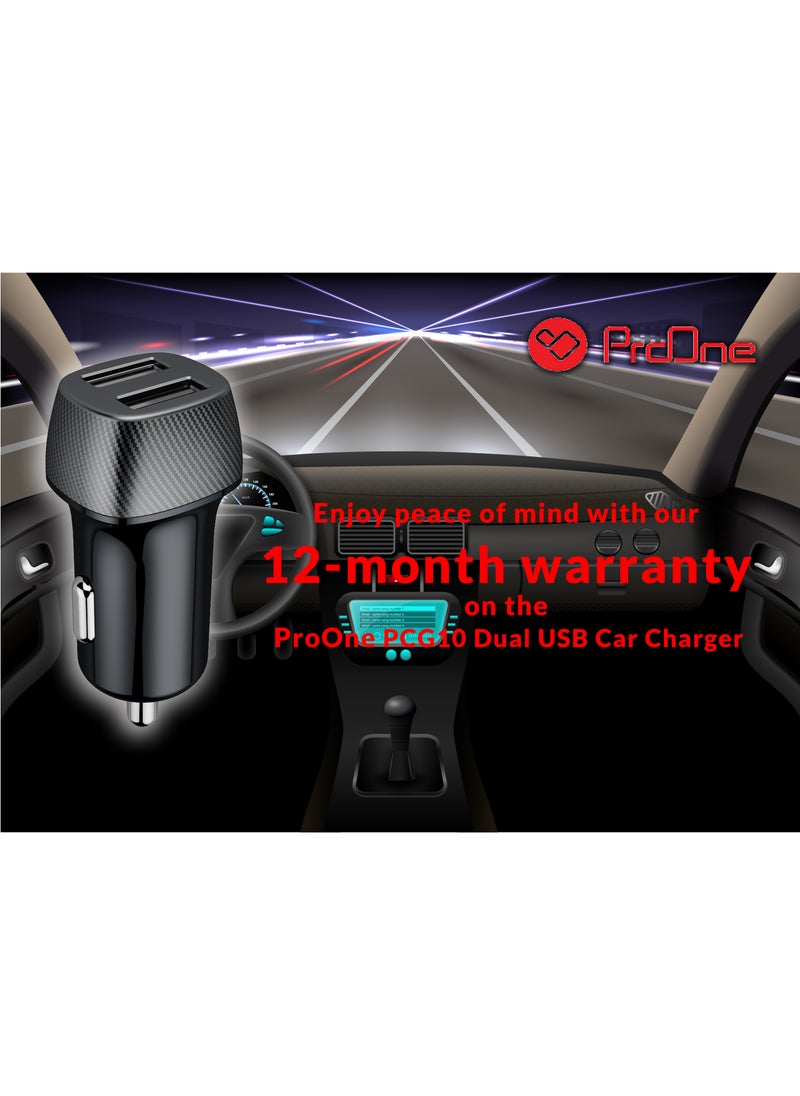 ProOne - ProOne Mini 24W Dual USB Car Charger – Alloy Car Adapter with Blue LED, 5V-2.4A Output, Ultra-Compact Design, Compatible with iPhone 12/12 Pro/11/11 Pro/XR/Xs/Max/X, iPad Pro/Air 2/Mini, Galaxy - Image 1