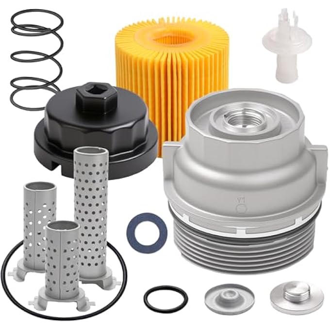 Dtomi Aluminum Oil Filter Housing Cap Assembly Compatible with Toyota Lexus Vehicle Rav4 Tundra 4Runner Camry Highlander Tacoma RX350 ES350 IS LS NX Replace 1562031060 1564331050 04152YZZA1 - Image 1