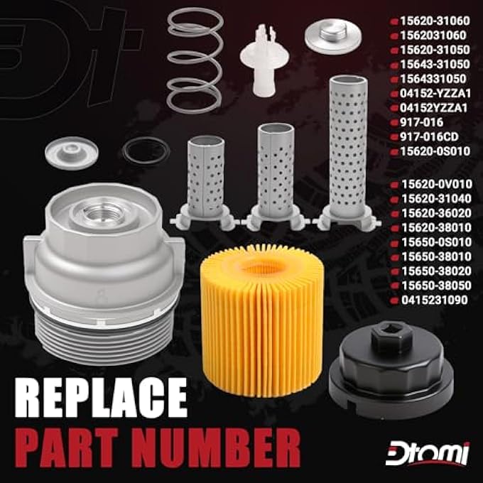 Dtomi Aluminum Oil Filter Housing Cap Assembly Compatible with Toyota Lexus Vehicle Rav4 Tundra 4Runner Camry Highlander Tacoma RX350 ES350 IS LS NX Replace 1562031060 1564331050 04152YZZA1 - Image 4
