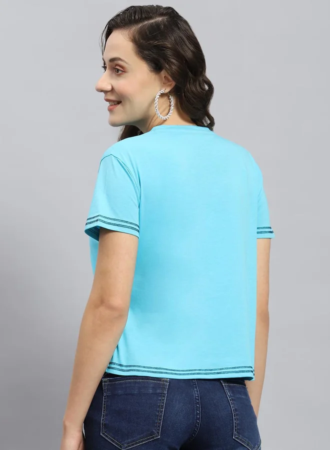 Monte Carlo Women Blue Graphic Printed Round Neck Top