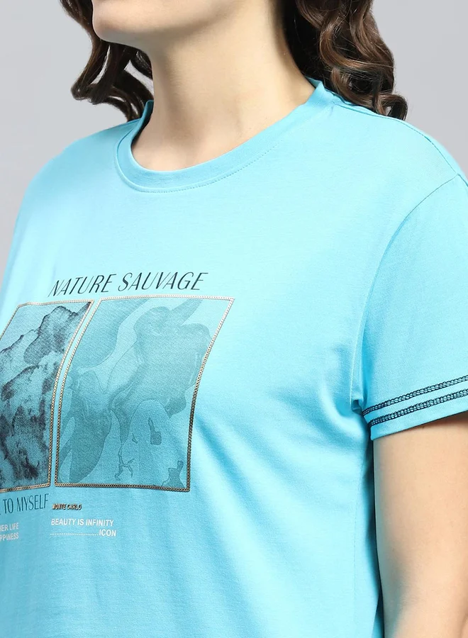 Monte Carlo Women Blue Graphic Printed Round Neck Top