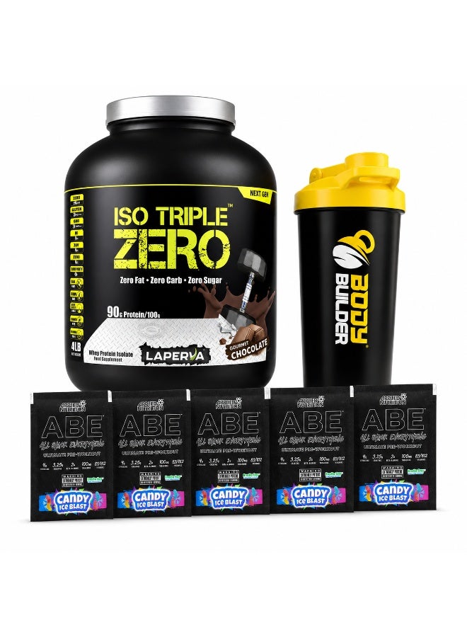 Laperva ISO Triple Zero Protein with Belgian Chocolate Flavor 4LB + Abe Pre-workout Sachets 5 Pieces + Body Builder Shaker - Image 5