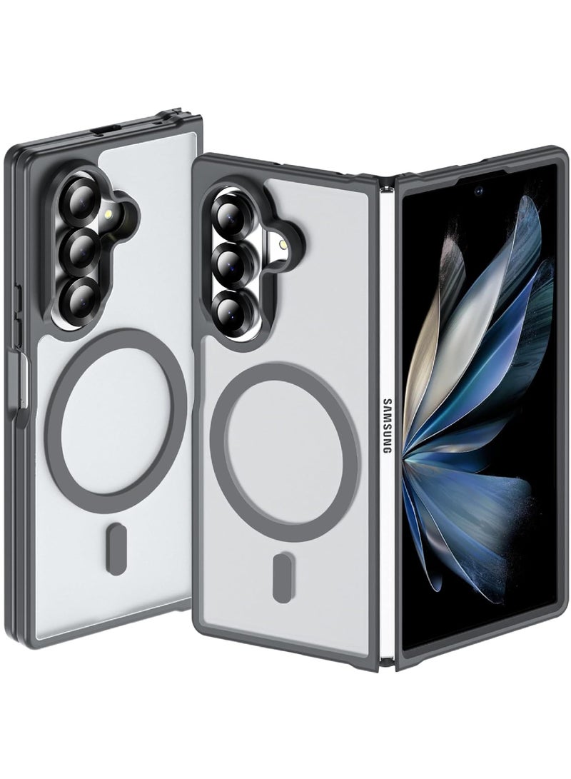 Rock Pow For Samsung Galaxy Z Fold 7 Case Magnetic,Z Fold 7 Case [Compatible with MagSafe] Translucent Matte Military Grade Drop Proof Protection Shockproof Hard PC Rugged Phone Cover - Image 1