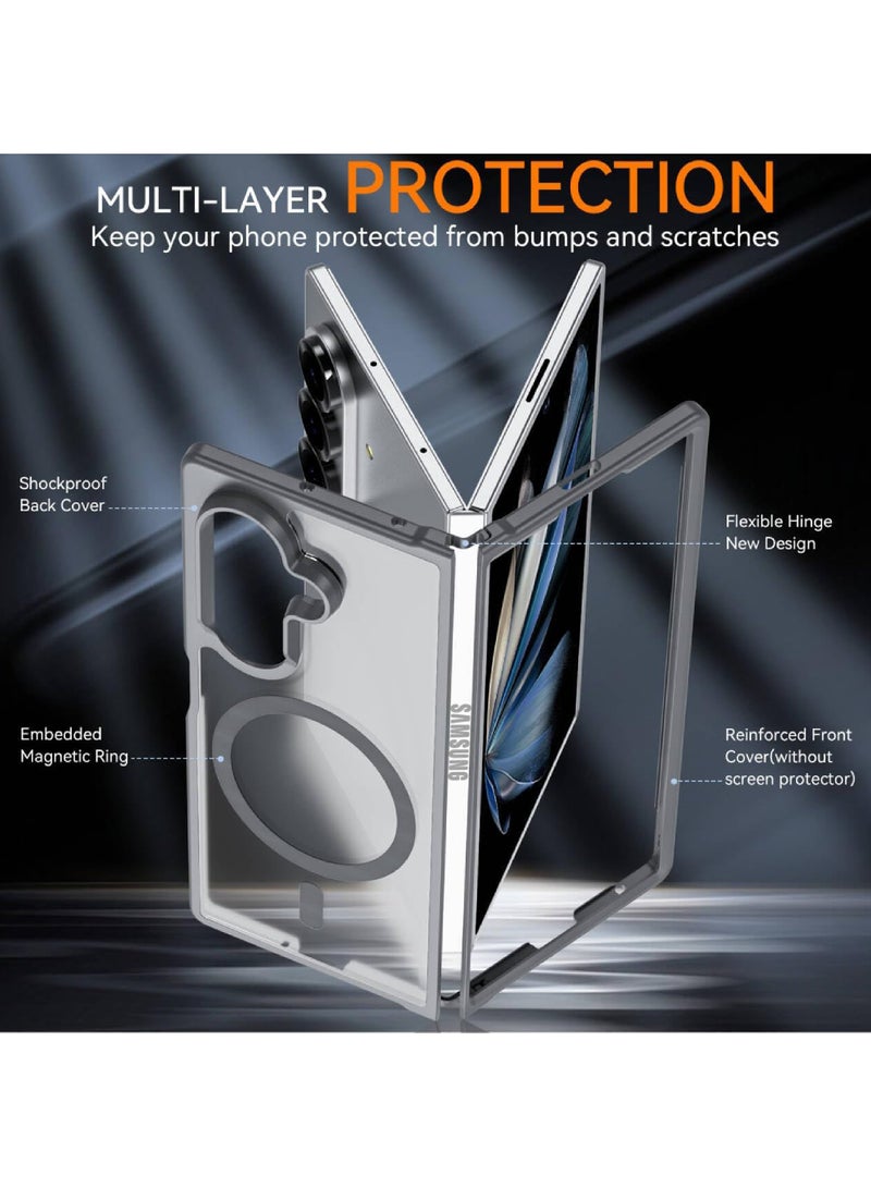 Rock Pow For Samsung Galaxy Z Fold 7 Case Magnetic,Z Fold 7 Case [Compatible with MagSafe] Translucent Matte Military Grade Drop Proof Protection Shockproof Hard PC Rugged Phone Cover - Image 2