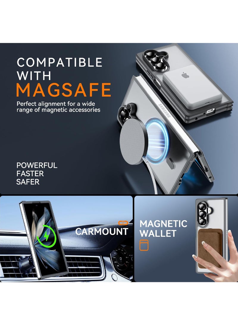Rock Pow For Samsung Galaxy Z Fold 7 Case Magnetic,Z Fold 7 Case [Compatible with MagSafe] Translucent Matte Military Grade Drop Proof Protection Shockproof Hard PC Rugged Phone Cover - Image 3
