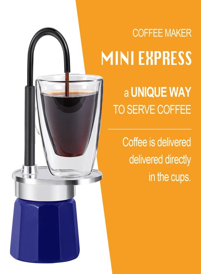 MVPLUE-Mini Express Swiss Single Tube Moka Pot Aluminum Blue，Moka Set includes One Double Wall 3oz Cup,Enjoy delicious coffee in no time - Image 3