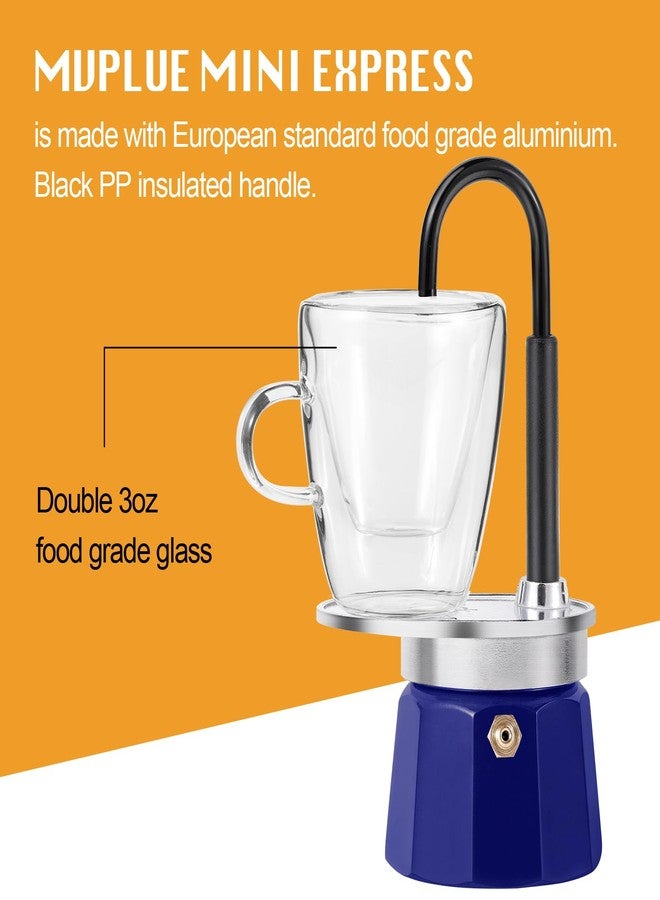 MVPLUE-Mini Express Swiss Single Tube Moka Pot Aluminum Blue，Moka Set includes One Double Wall 3oz Cup,Enjoy delicious coffee in no time - Image 4