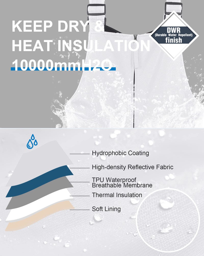 CREATMO US Ski Pants Kids Bib Snow Pants Boys Waterproof Ski Bibs Warm Snow Pants Snowboarding Overall Insulated Outdoor Jumpsuit White 4/5 - Image 1