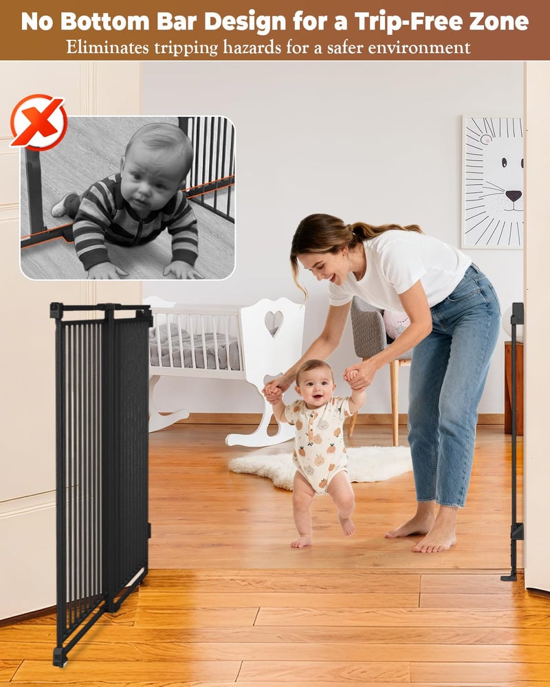 Pravoluxmax بوابة أطفال بدون شريط سفلي 34-53" وبوابة للكلاب للسلالم، بوابة أمان للأطفال بارتفاع 39" مع تصميم إغلاق تلقائي، باب كبير للعبور، بوابة حيوانات أليفة واسعة التركيب للأبواب والشرفات الداخلية والخارجية - Image 4