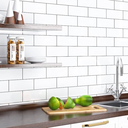 ReWallpaper Kitchen Wallpaper Peel and Stick Backsplash Wallpaper for Kitchen Wall Bathroom Waterproof Subway Tile Contact Paper Back Splash Tiles Peel and Stick White Tile Wall Paper Roll 17.7X79 - Image 4