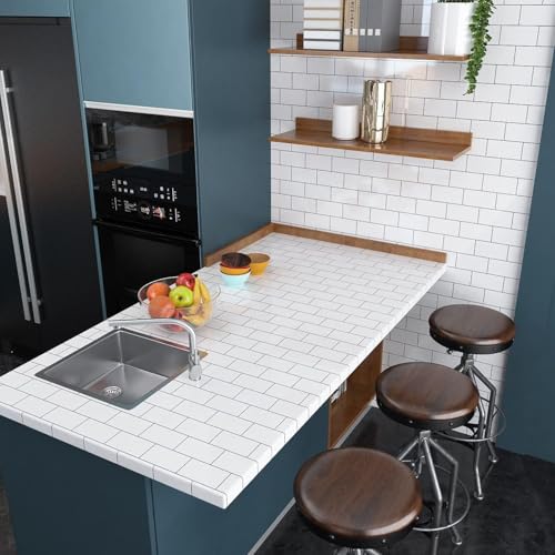 ReWallpaper Kitchen Wallpaper Peel and Stick Backsplash Wallpaper for Kitchen Wall Bathroom Waterproof Subway Tile Contact Paper Back Splash Tiles Peel and Stick White Tile Wall Paper Roll 17.7X79 - Image 5