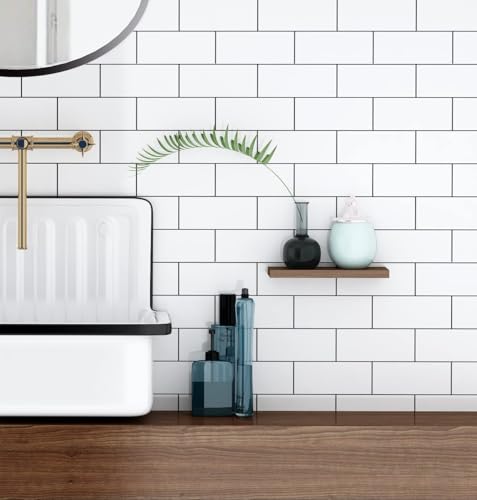 ReWallpaper Kitchen Wallpaper Peel and Stick Backsplash Wallpaper for Kitchen Wall Bathroom Waterproof Subway Tile Contact Paper Back Splash Tiles Peel and Stick White Tile Wall Paper Roll 17.7X79 - Image 2