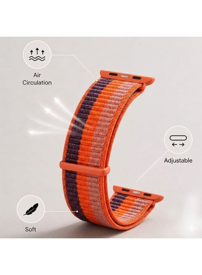 MARGOUN Breathable Nylon Sport Loop Band Compatible with Apple Watch 44mm 45mm 46mm 49mm for Women Men, iWatch Wrist Straps for Ultra 3 2, Se, Series 11 10 9 8 7 - Summer Melon - Image 3