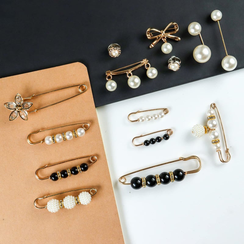 OYANIMO 36 Pcs Pearl Brooch Pins Sweater Shawl Clip Neckline Safety Pin Faux Rhinestones Brooches for Women Clothing Dress Pants Skirt Waist Decoration Accessories - Image 3
