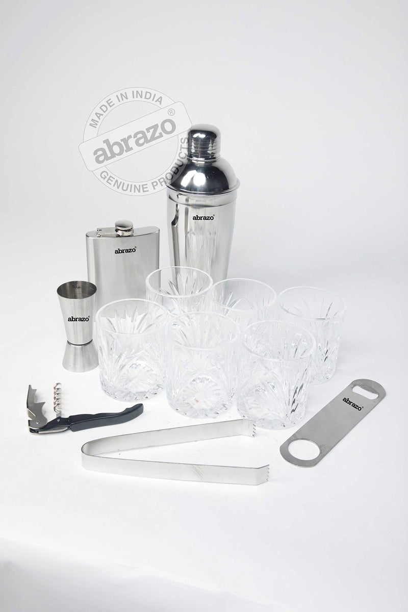 Abrazo Leatherette Croc Brown Portable Bar Set | 12 Pcs with 6 Whiskey Glasses | Mini Bar for Home & Car - Image 4