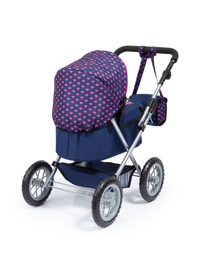 Bayer Design دمى: عربة عصرية زرقاء وردية مع قلوب تشمل حقيبة كتف تناسب الدمى حتى 18 مقبض قابل للتعديل للأطفال للعب التخيلي سلة تسوق سهلة الطي للأعمار 3 سنوات فما فوق - Image 2