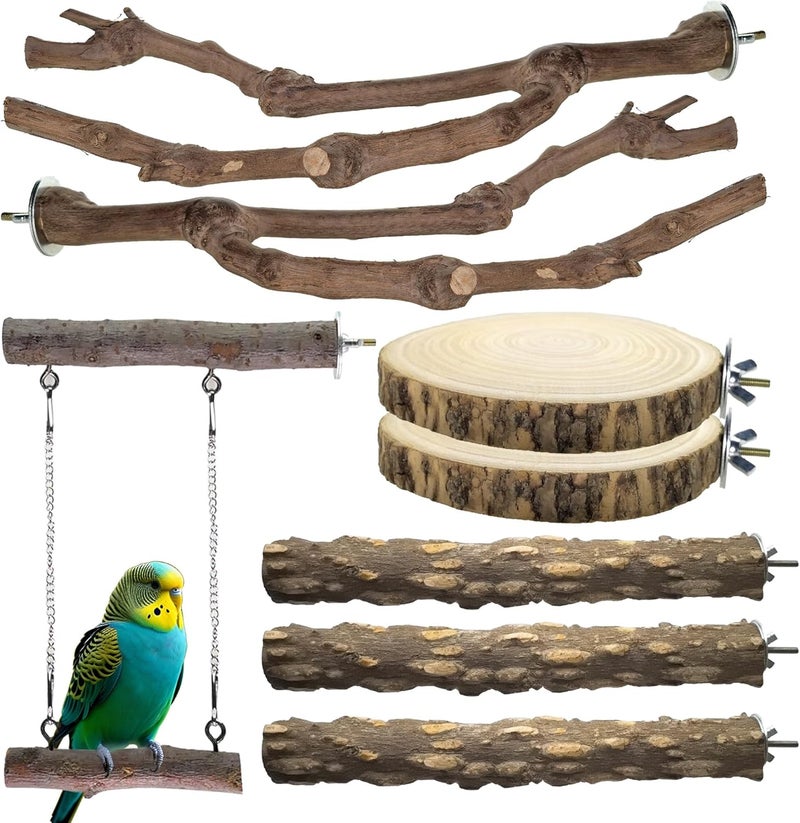 CAMATET 8pcs Natural Bird Perches for Cage, 5.9“ Small Wood Bird Perch for Parakeet/Cockatiel, Bird Cage Stick, Bird Branches for Cages, Birdcage Accessories for Parrot Conure - Image 1