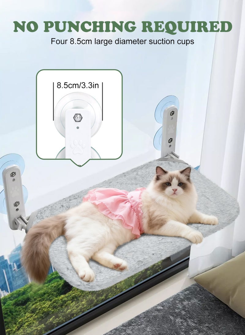 أوربازار أرجوحة قطط قابلة للطي للنافذة - لاسلكية، سرير مبطن مدمج قابل للغسل في الغسالة، إطار معدني قوي - مجثم نافذة للقطط الكبيرة والقطط الصغيرة (لعبة عصا قطط إضافية) - Image 4