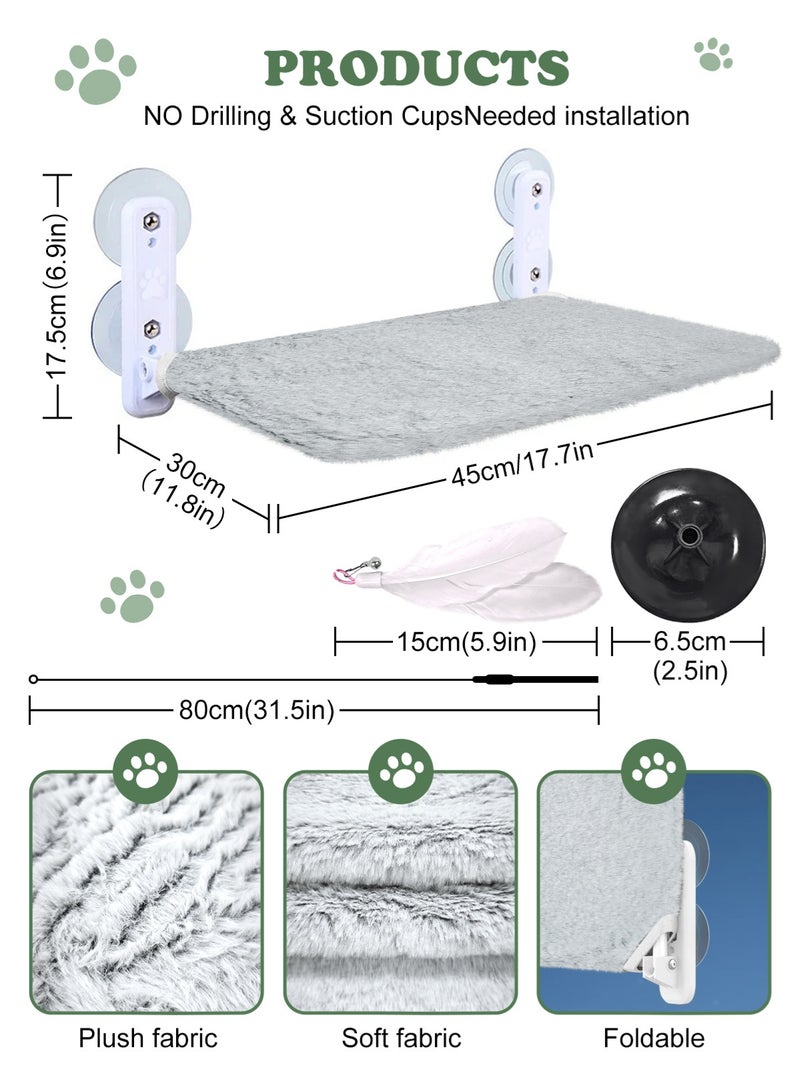 أوربازار أرجوحة قطط قابلة للطي للنافذة - لاسلكية، سرير مبطن مدمج قابل للغسل في الغسالة، إطار معدني قوي - مجثم نافذة للقطط الكبيرة والقطط الصغيرة (لعبة عصا قطط إضافية) - Image 2