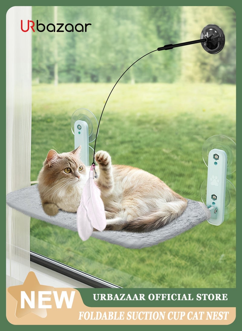 أوربازار أرجوحة قطط قابلة للطي للنافذة - لاسلكية، سرير مبطن مدمج قابل للغسل في الغسالة، إطار معدني قوي - مجثم نافذة للقطط الكبيرة والقطط الصغيرة (لعبة عصا قطط إضافية) - Image 1