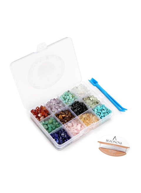 5-8mm Irregular Crystal Gemstone Beads for Jewelry Making by Bednova (Includes Box with 2m Clear Elastic String and Hand Tool) Set #1