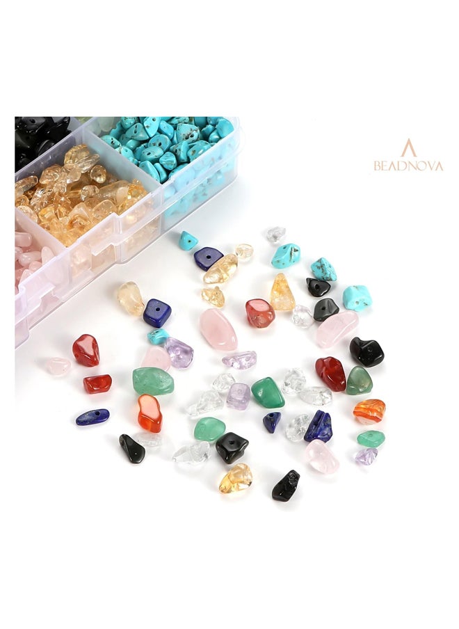 5-8mm Irregular Crystal Gemstone Beads for Jewelry Making by Bednova (Includes Box with 2m Clear Elastic String and Hand Tool) Set #1