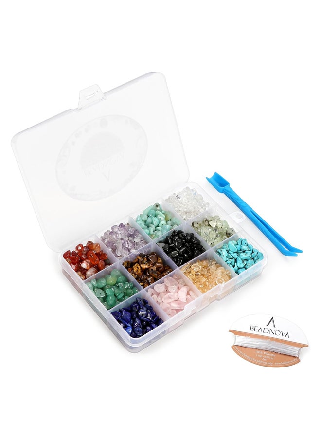 5-8mm Irregular Crystal Gemstone Beads for Jewelry Making by Bednova (Includes Box with 2m Clear Elastic String and Hand Tool) Set #1