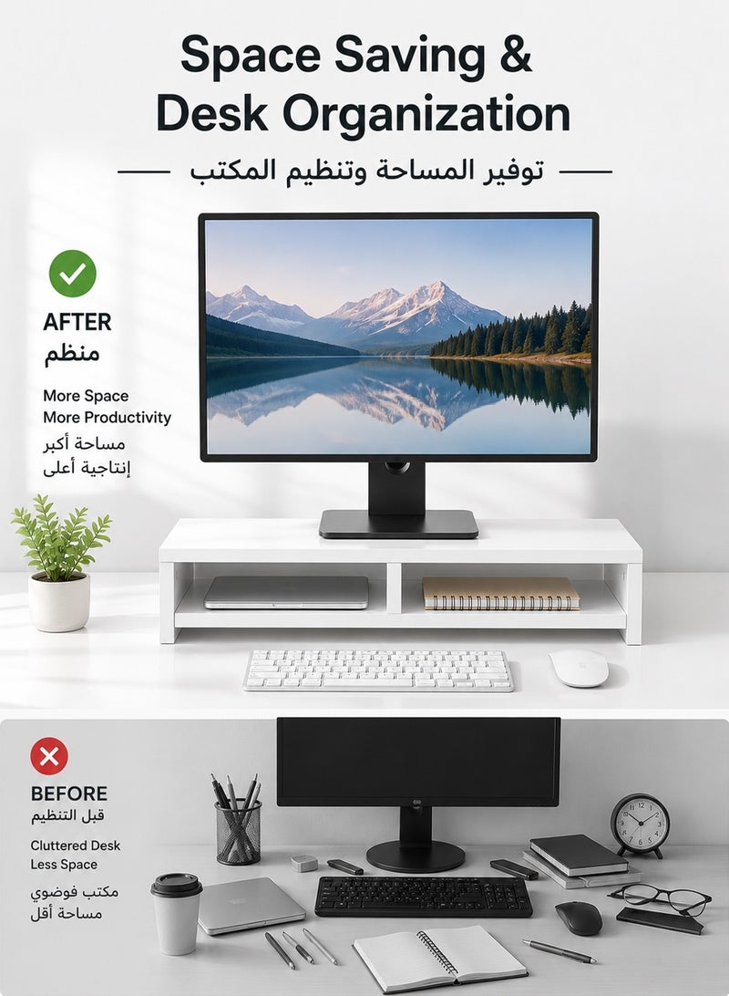 ناتبيك حامل شاشة مكتبي مع رف تخزين | قاعدة رفع شاشة ومنظم مكتبي للكمبيوتر واللابتوب ولوحة المفاتيح والمكتب | 50 × 20 × 16 سم - Image 2