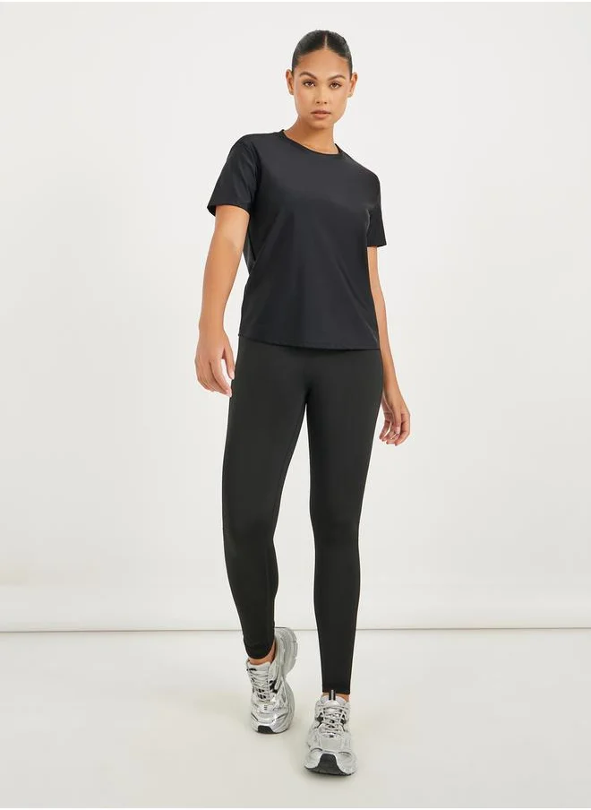 Styli Peep Back Mesh Overlay Insert Short Sleeve Top