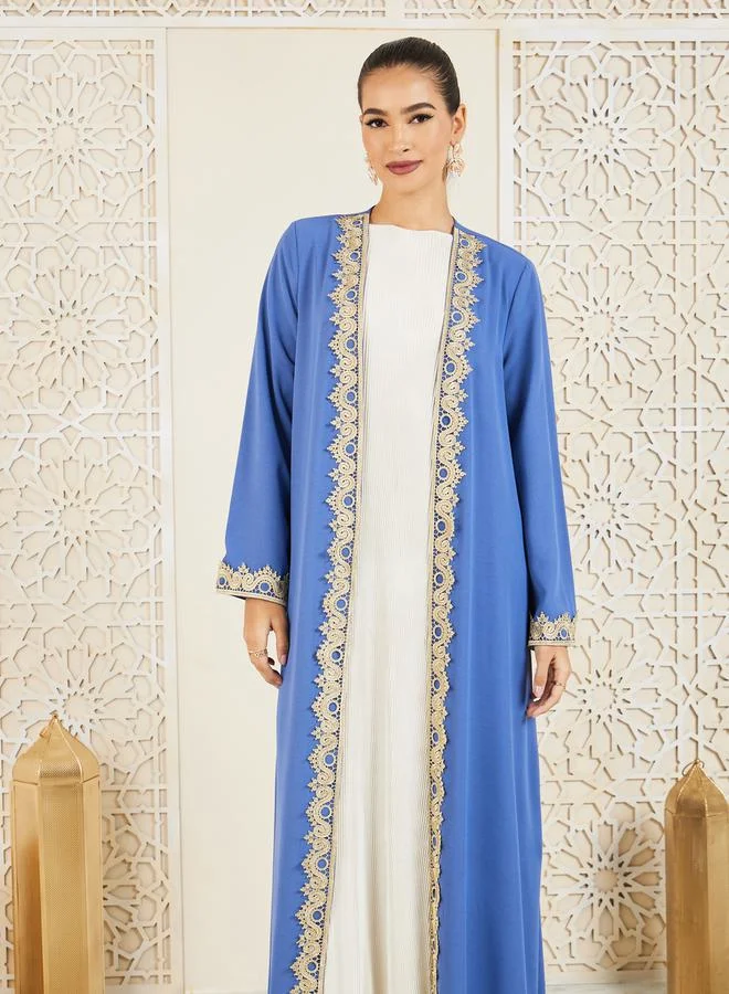 Styli Embroidered Lace Trim Abaya