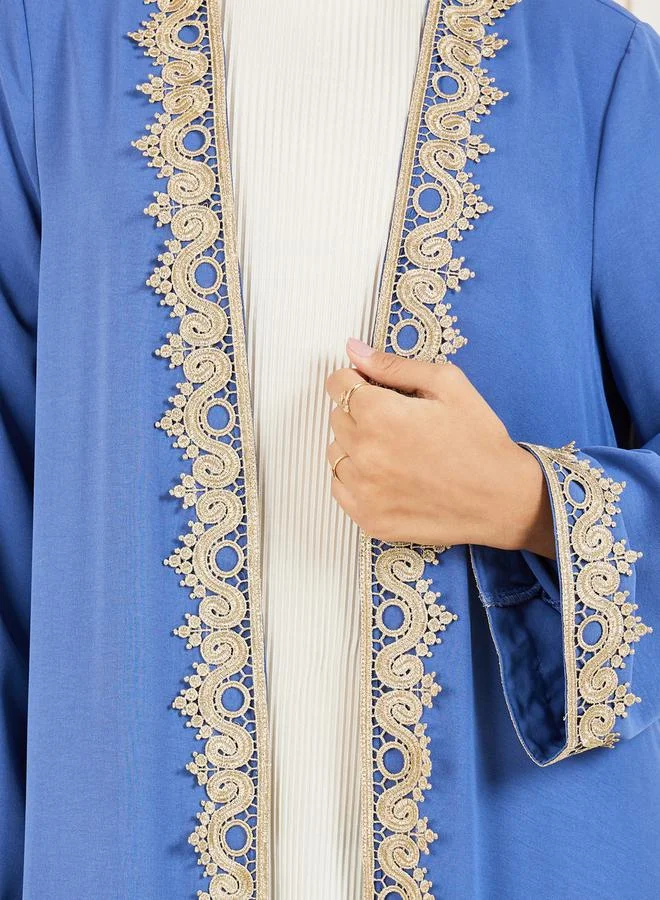 Styli Embroidered Lace Trim Abaya