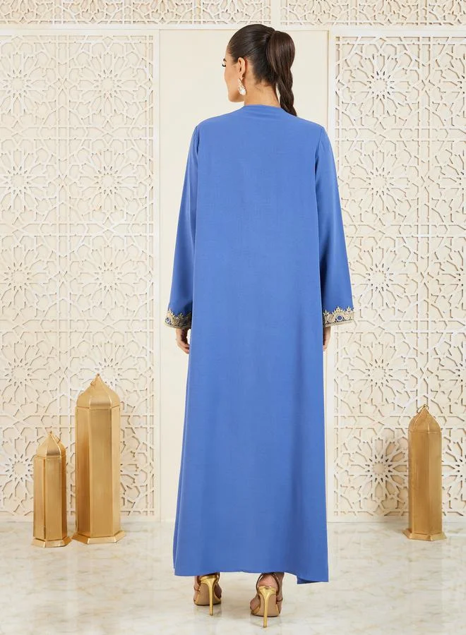 Styli Embroidered Lace Trim Abaya