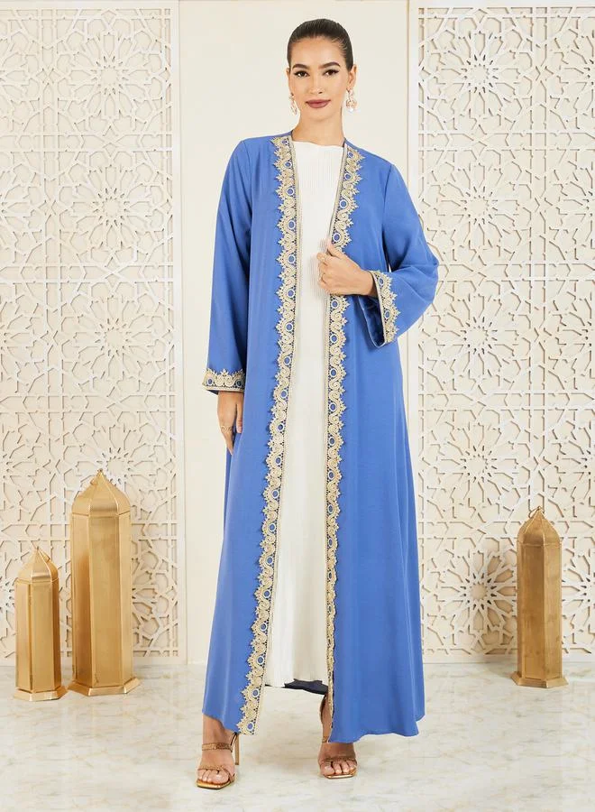 Styli Embroidered Lace Trim Abaya