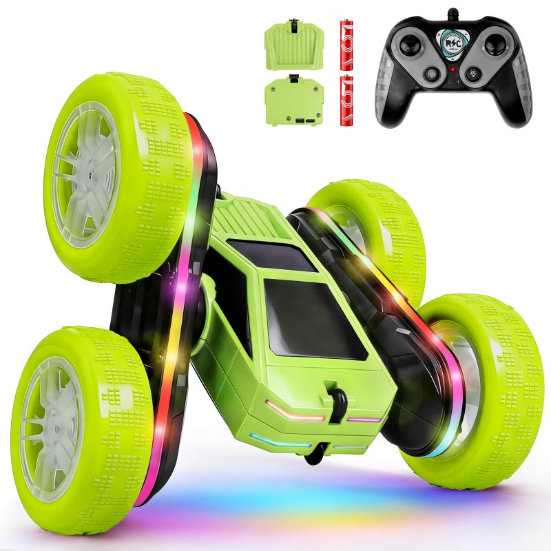 ZQIN Remote Control Car Rc Cars Stunt RC Crawler Toys 4WD 360 Rotating with LED LightUp Wheels Remote Control for 612 for Boys Birthday Gift Green - Image 3