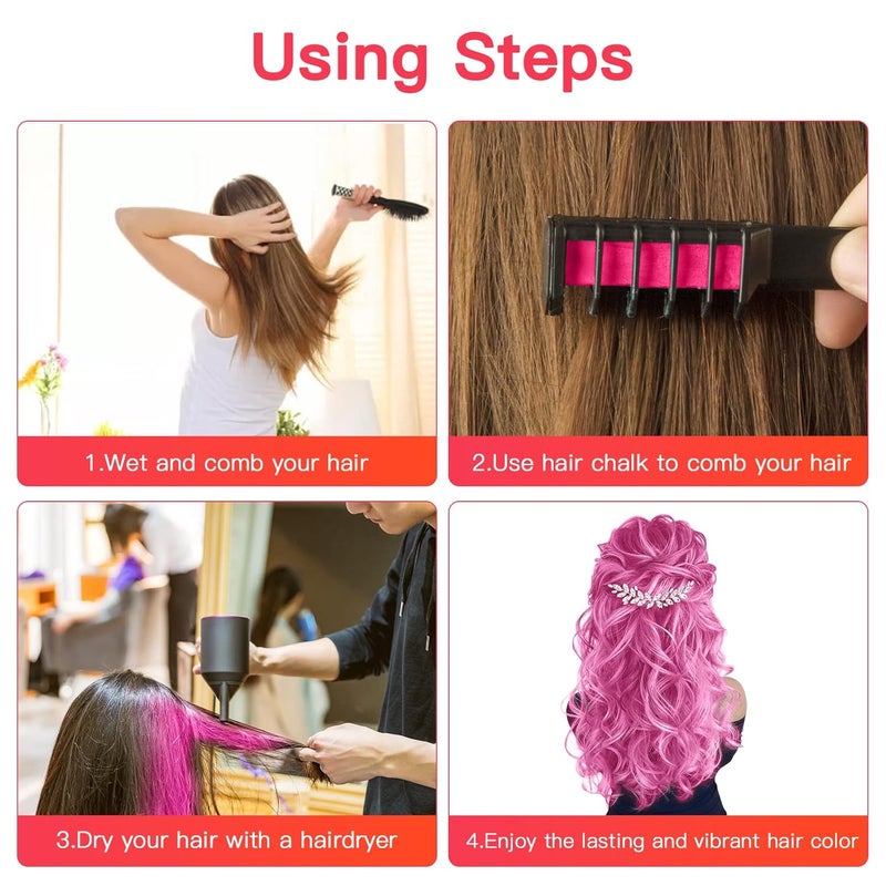 MSDADA Pink Hair Chalk - Temporary Bright Washable Hair Color Comb for Kids - Fluorescent - Image 4