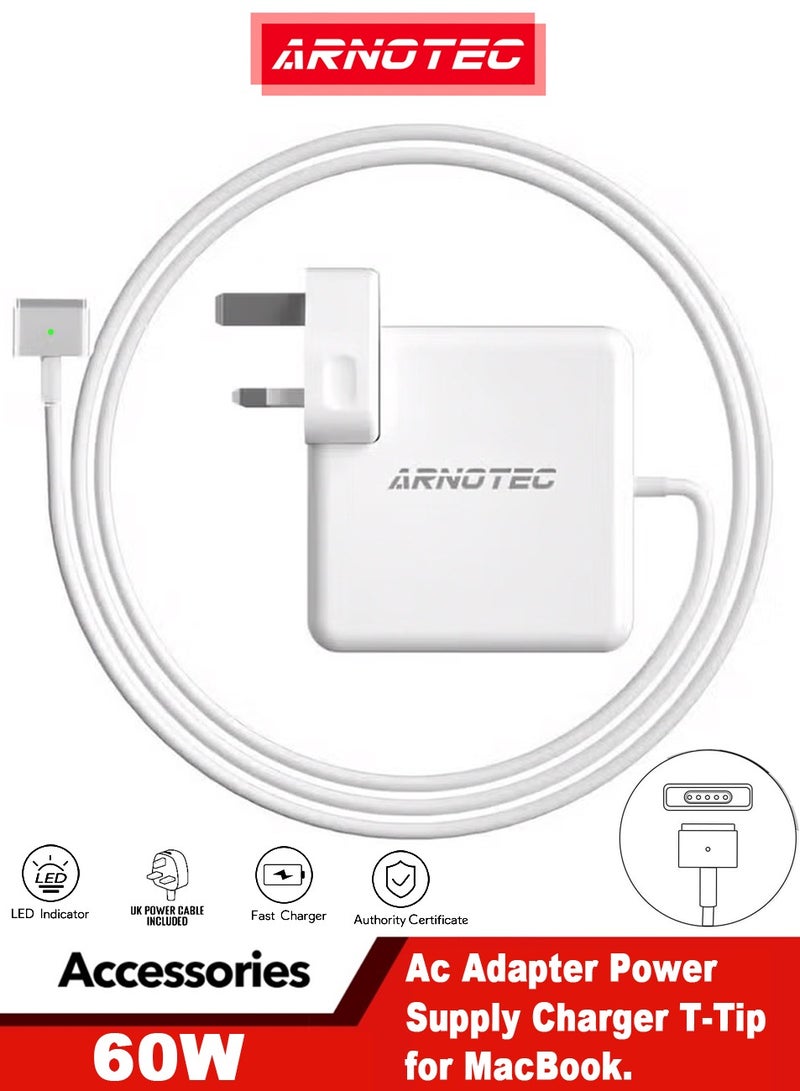 ARNOTEC 60W 2T-Tip Power Adapter Charger for Mac Book Air 11" and 13" (2012, 2013, 2014, 2015, 2017, 2018), A1436 / A1435 / A1502 / A1465 / A1466, 60W / 45W - Image 1